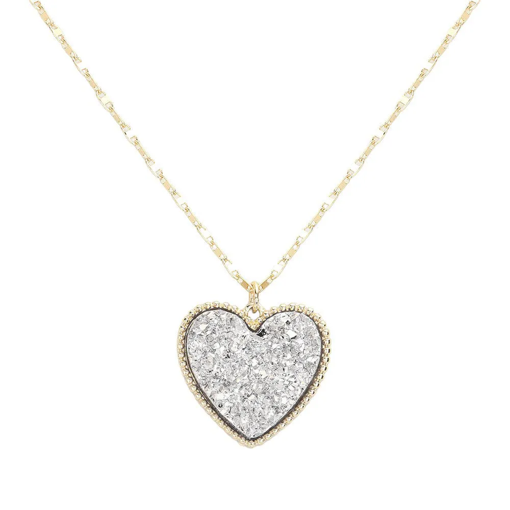 Druzy Heart Pendant Necklace