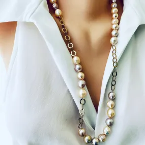 Edison Wrinkled Pearls, Kasumi Like Necklace, Rose Gold Plated Silver Details, 28inches