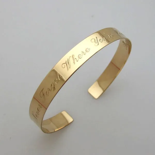 Engraved Gold Cuff - Personalized Bracelet for Her