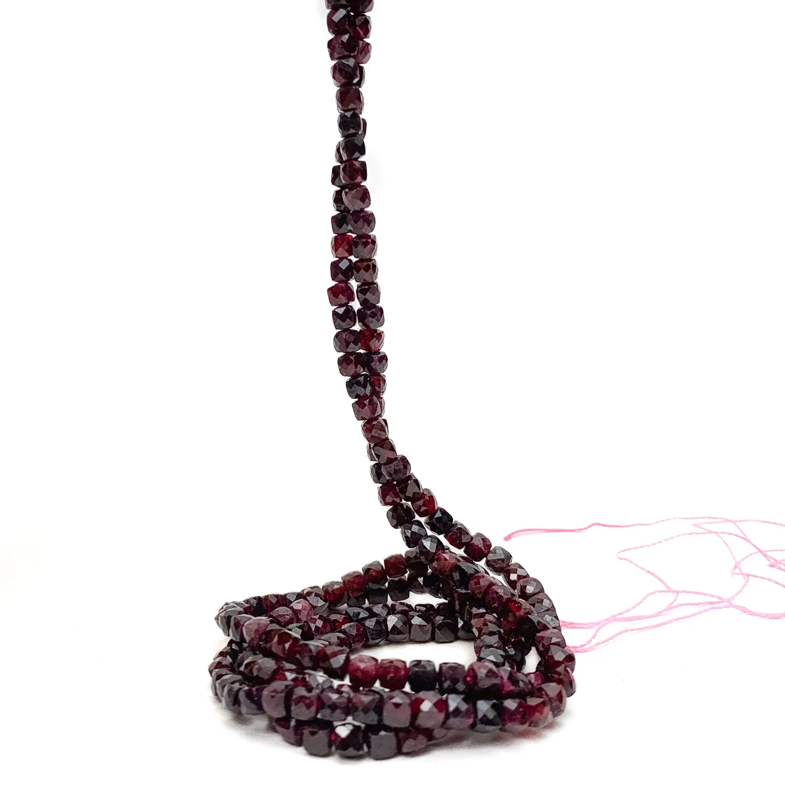 Garnet 4mm Faceted Cubes Bead Strand