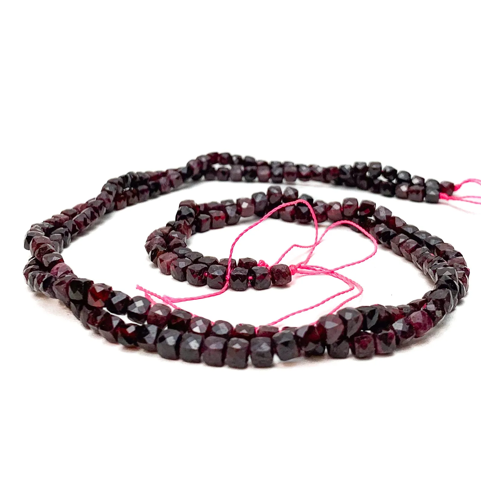 Garnet 4mm Faceted Cubes Bead Strand