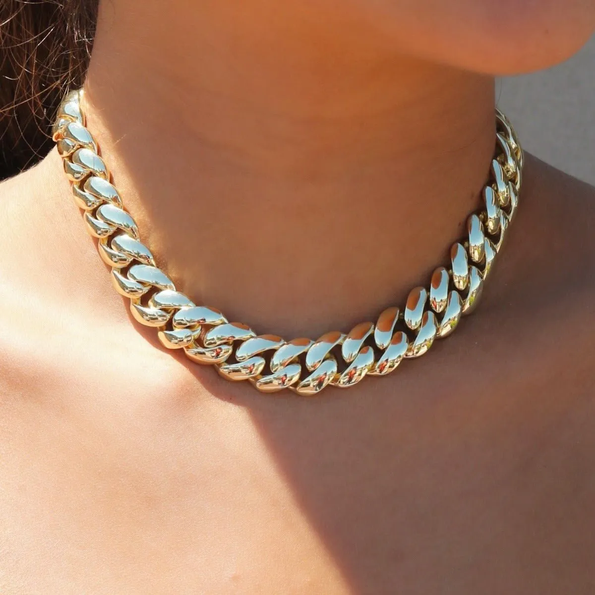 Gold Curb Chain Pave Lock Necklace