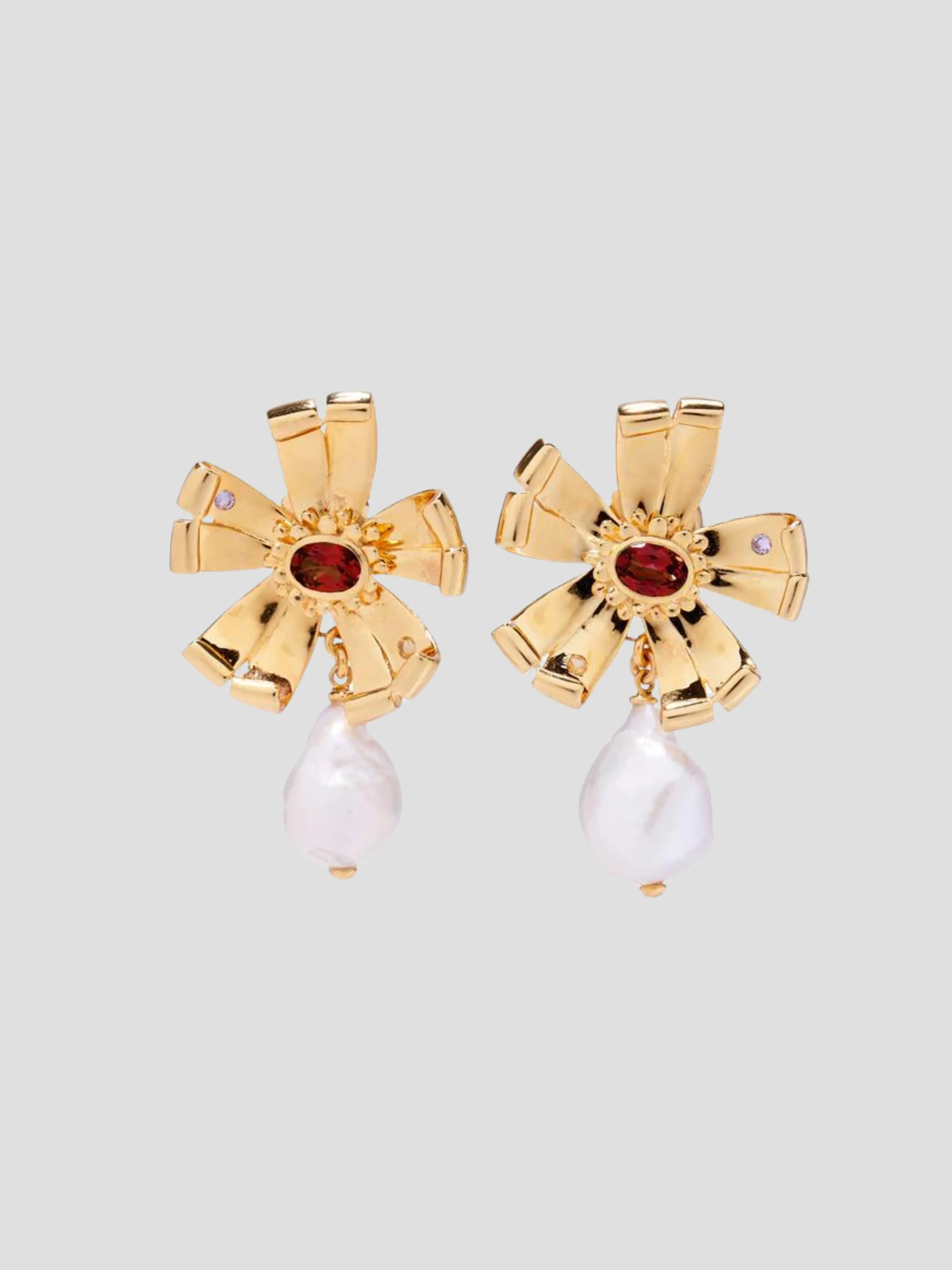 Gold Lotus Pearl Earrings