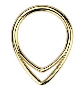 Here’s an optimized title for your e-commerce product with added modifiers:

Premium Gold PVD Double-Lined Teardrop Titanium Hinged Segment Ring for Stylish Body Jewelry