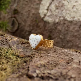 Handmade Adjustable Ring, Porcelain White Heart.