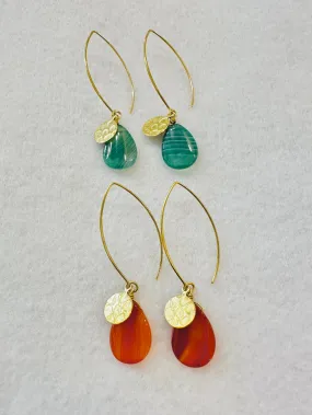 Handmade Semi Precious Stone Long Drop Earrings