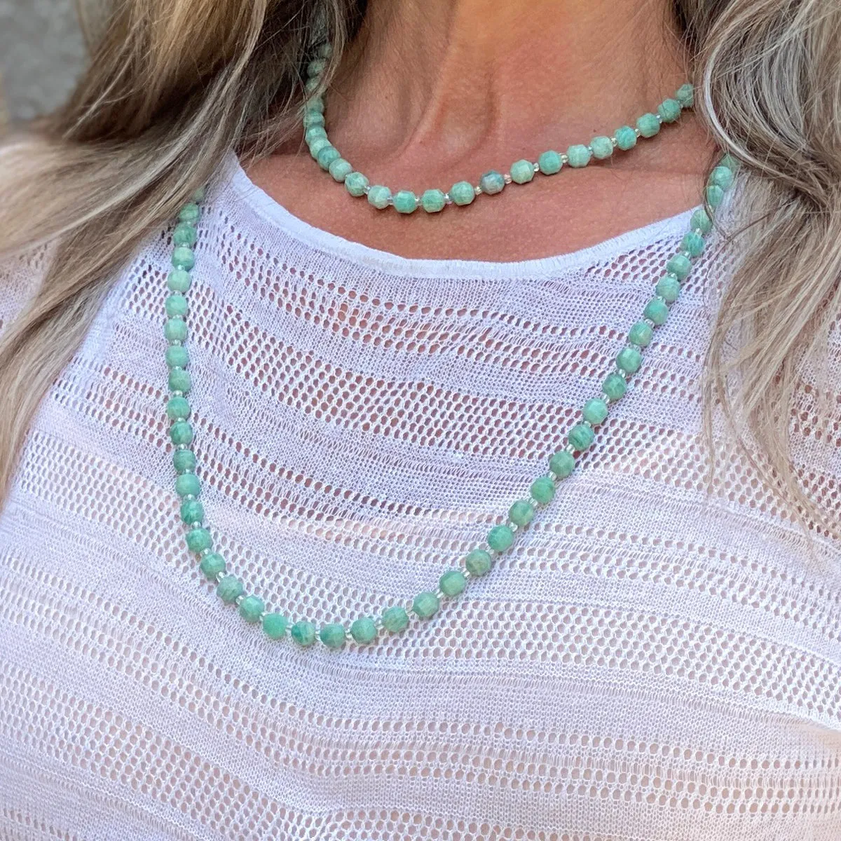 Healing Tube Natural Amazonite Necklace for Courage