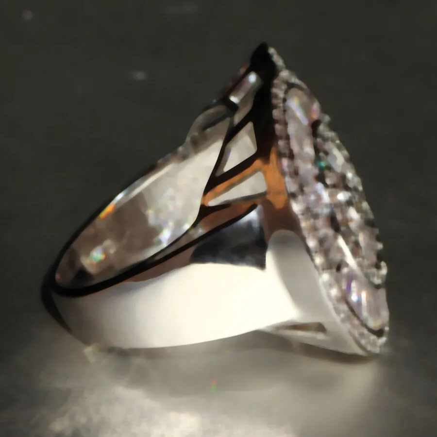 Huge Spiral Baguette Created White Sapphire Statement Ring