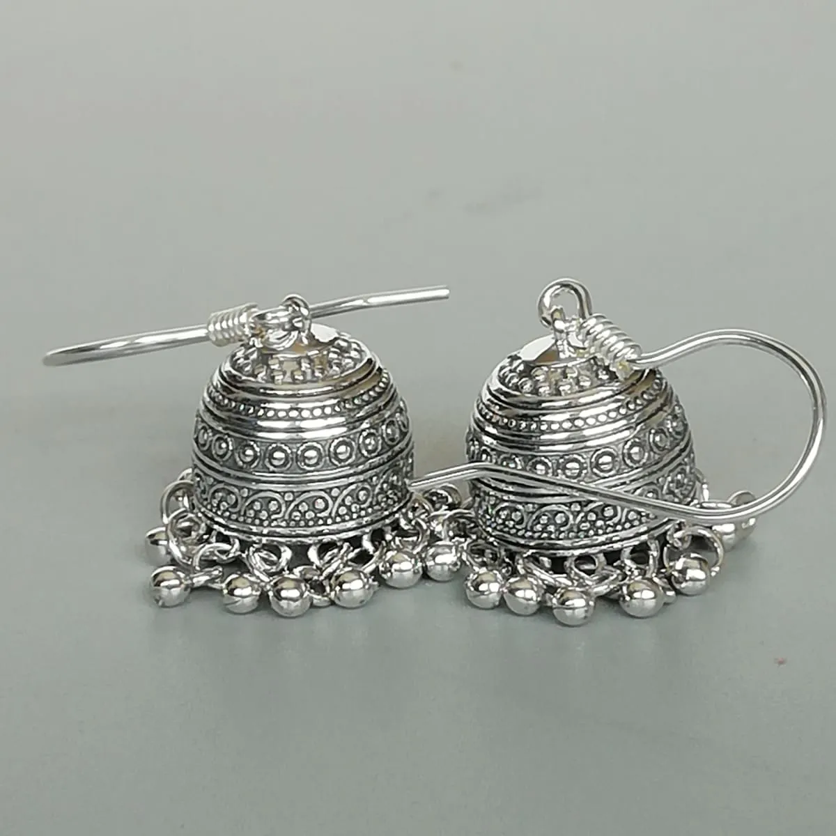 Indian ear danglers | Sterling silver long earrings  | Chunky Ethnic danglers | Jhumka earrings | Bridal jewelry | E1119