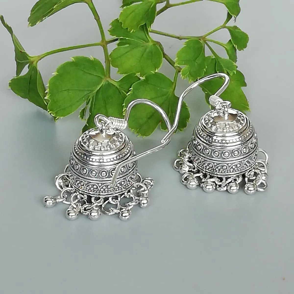 Indian ear danglers | Sterling silver long earrings  | Chunky Ethnic danglers | Jhumka earrings | Bridal jewelry | E1119