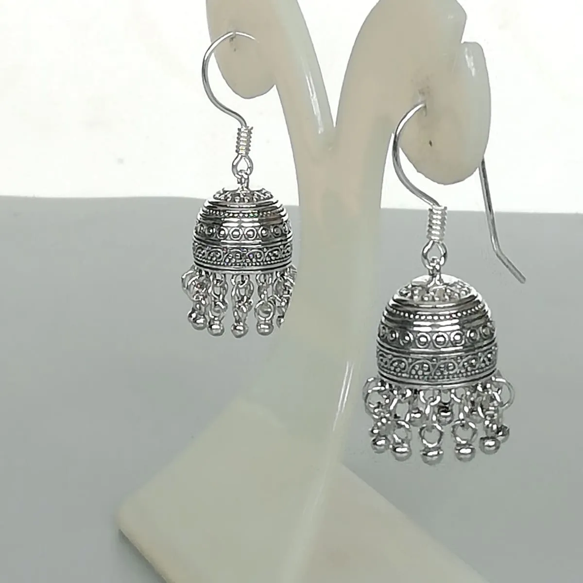 Indian ear danglers | Sterling silver long earrings  | Chunky Ethnic danglers | Jhumka earrings | Bridal jewelry | E1119