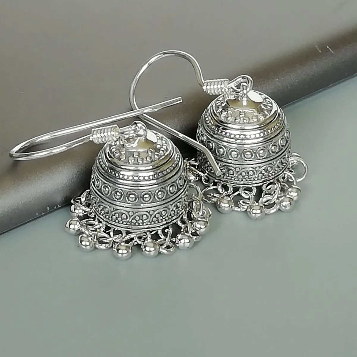 Indian ear danglers | Sterling silver long earrings  | Chunky Ethnic danglers | Jhumka earrings | Bridal jewelry | E1119