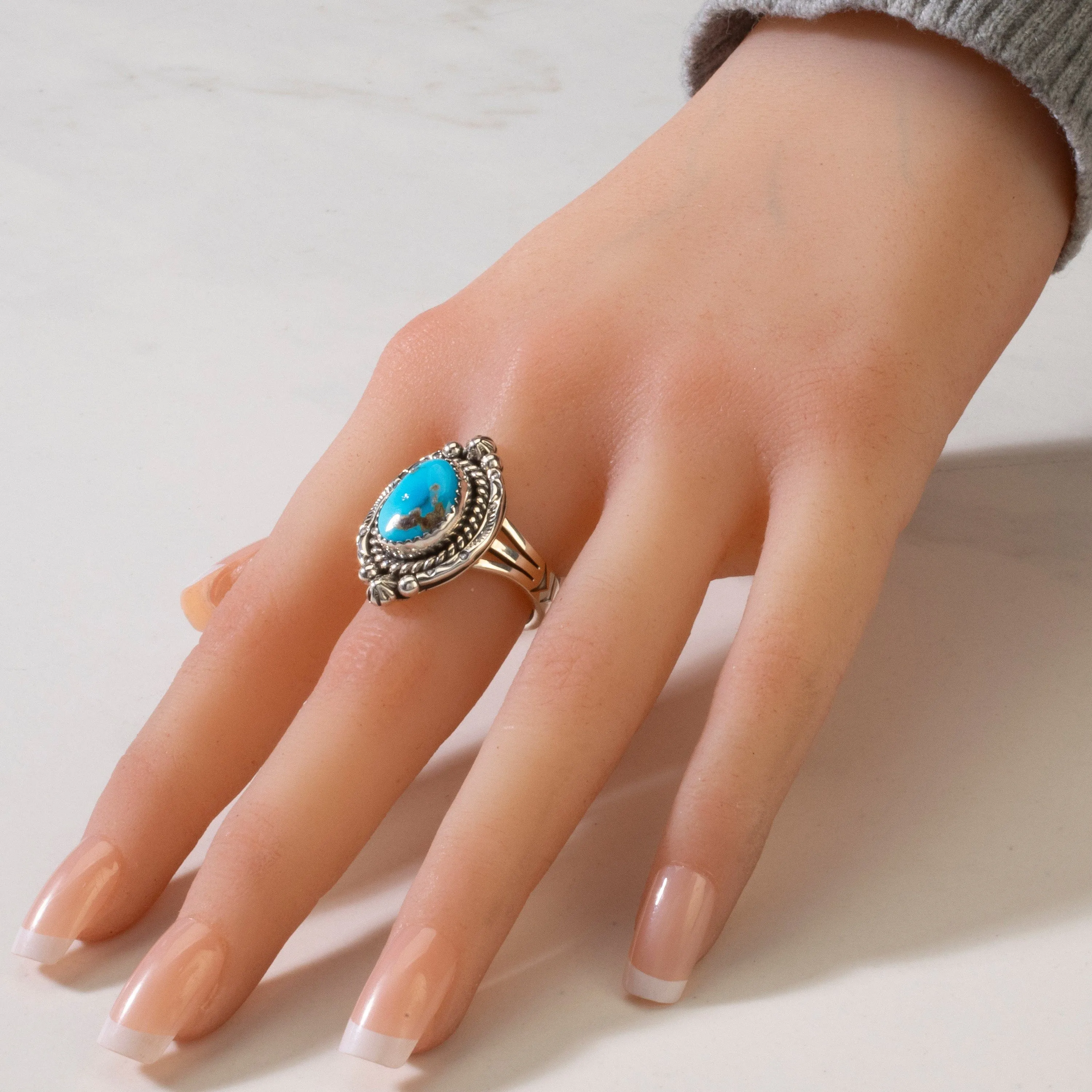 Joe Piaso Jr. Sleeping Beauty Turquoise Navajo USA Native American Made 925 Sterling Silver Ring