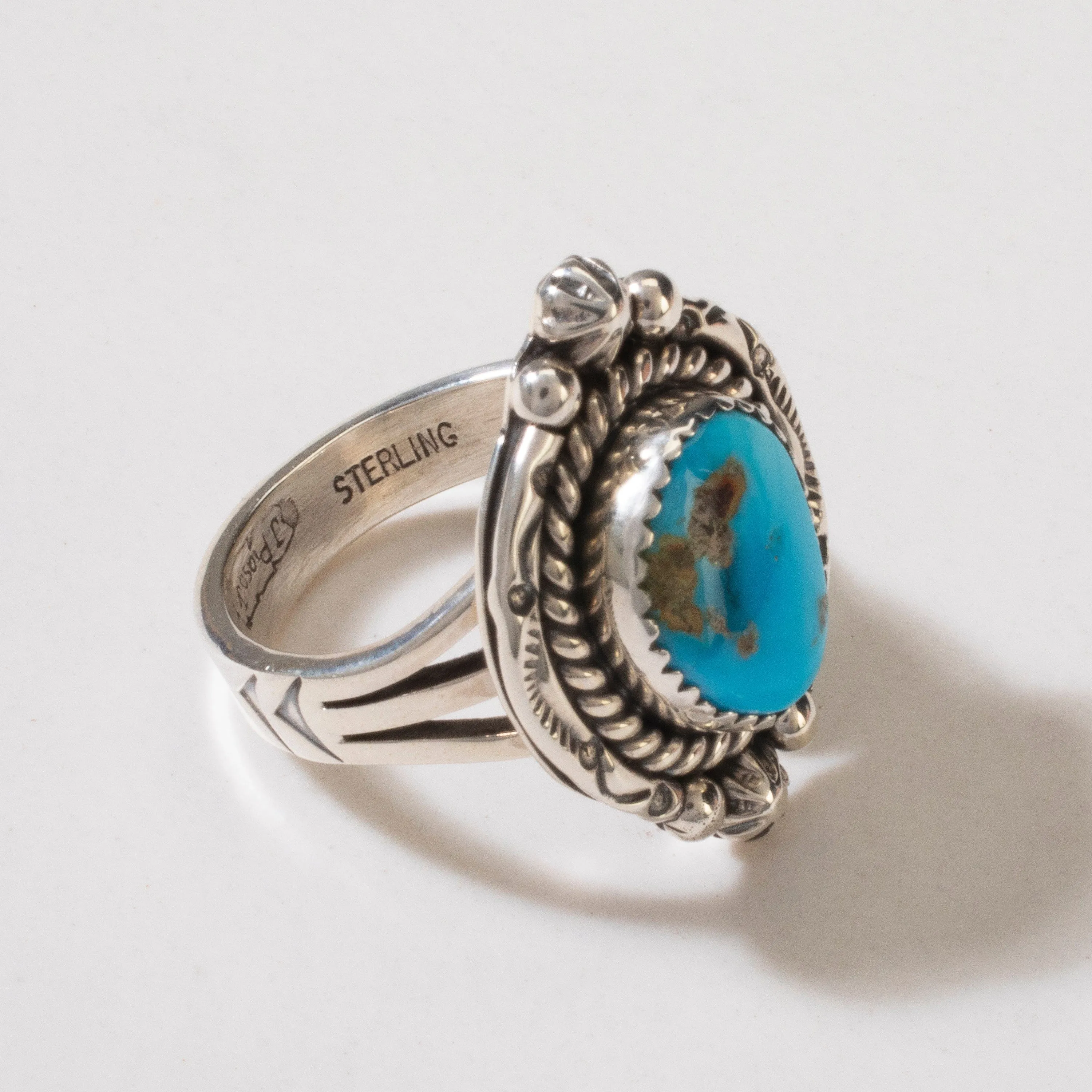 Joe Piaso Jr. Sleeping Beauty Turquoise Navajo USA Native American Made 925 Sterling Silver Ring