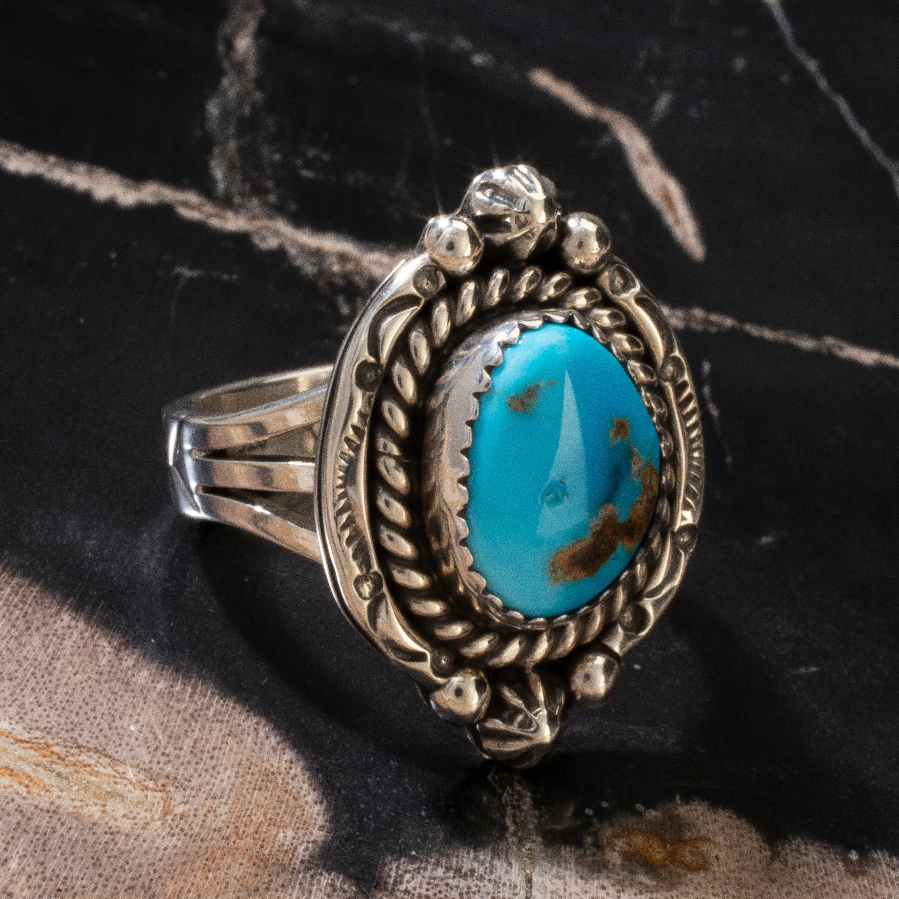 Joe Piaso Jr. Sleeping Beauty Turquoise Navajo USA Native American Made 925 Sterling Silver Ring