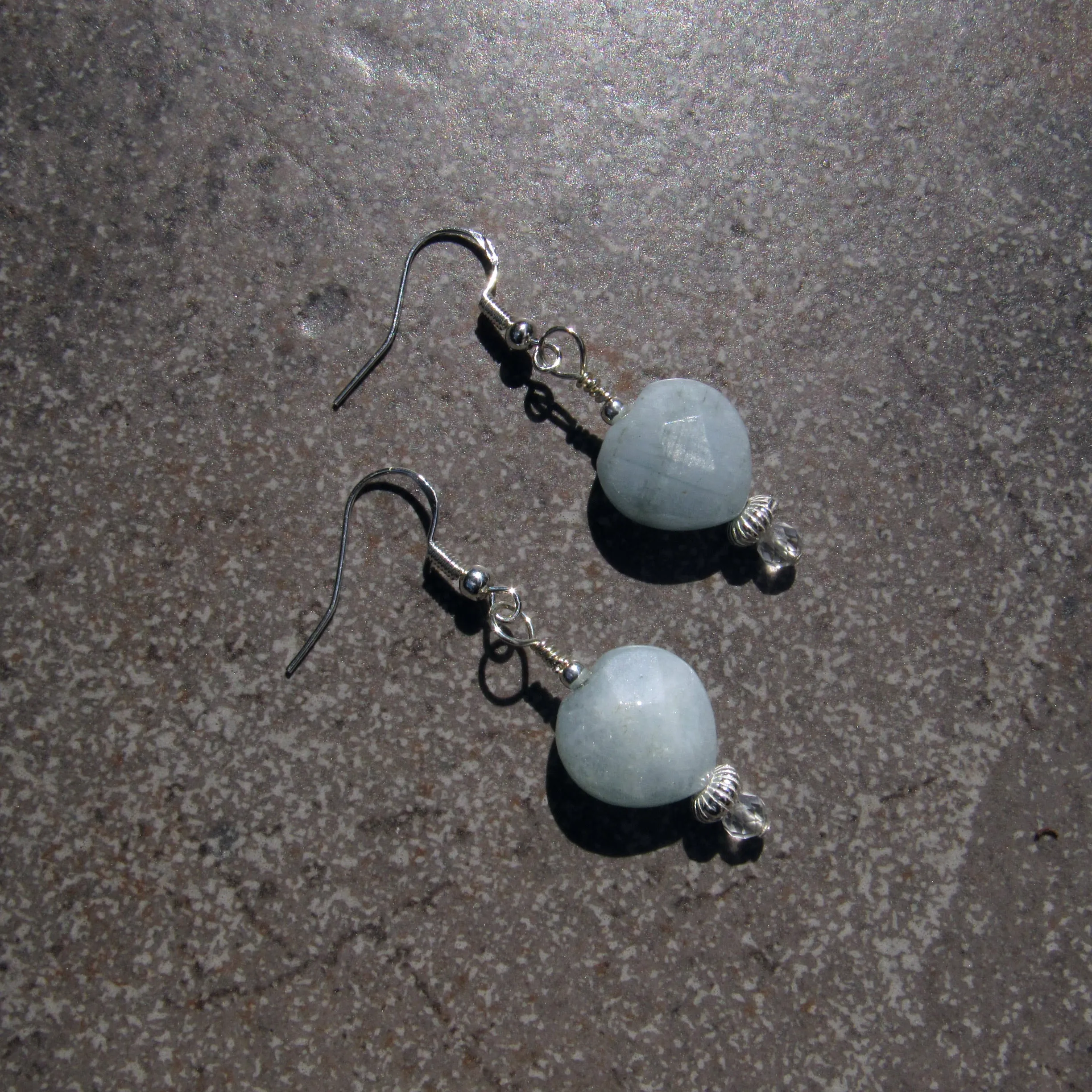 Large Aquamarine Hearts with Sterling Silver and White Topaz Drop Earrings