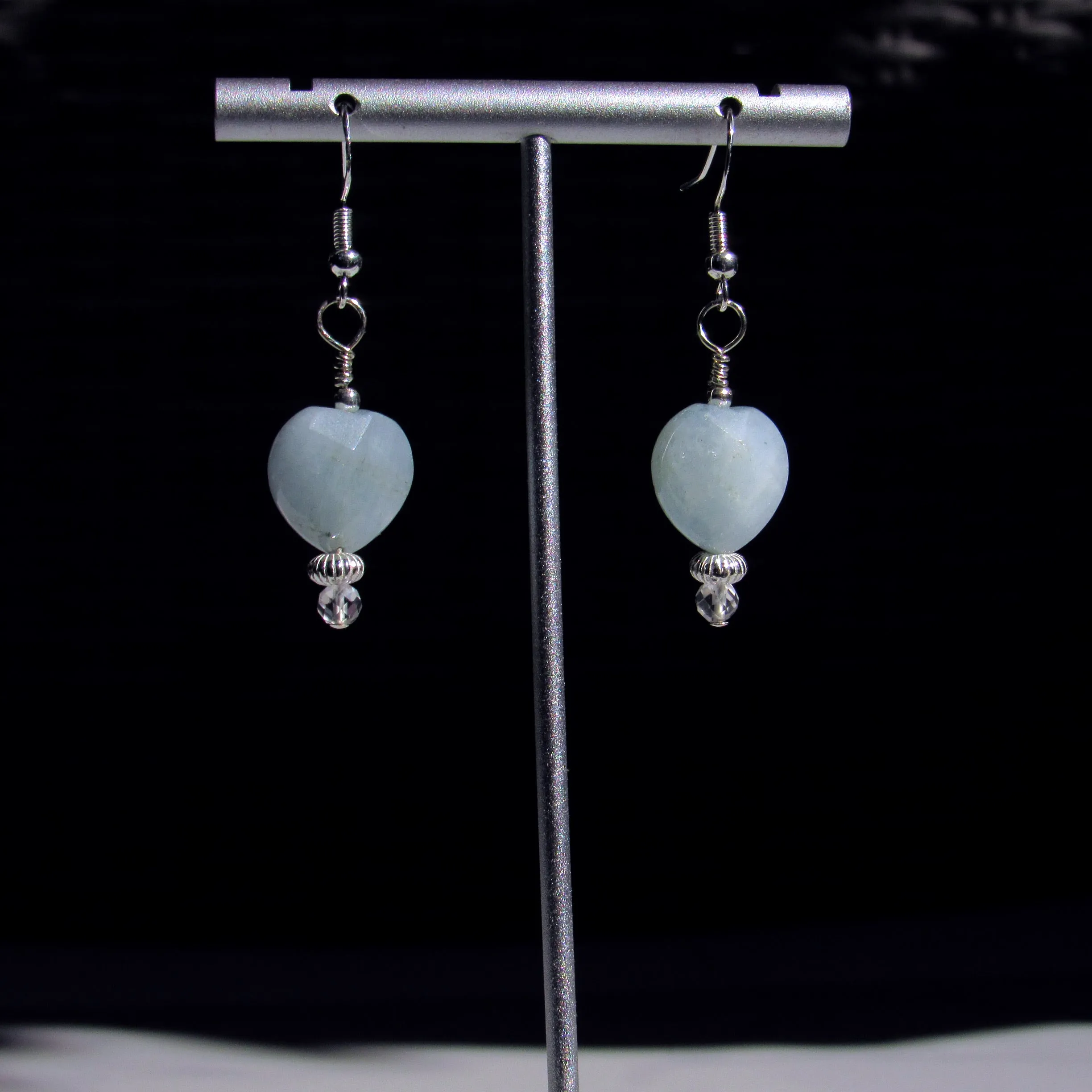 Large Aquamarine Hearts with Sterling Silver and White Topaz Drop Earrings