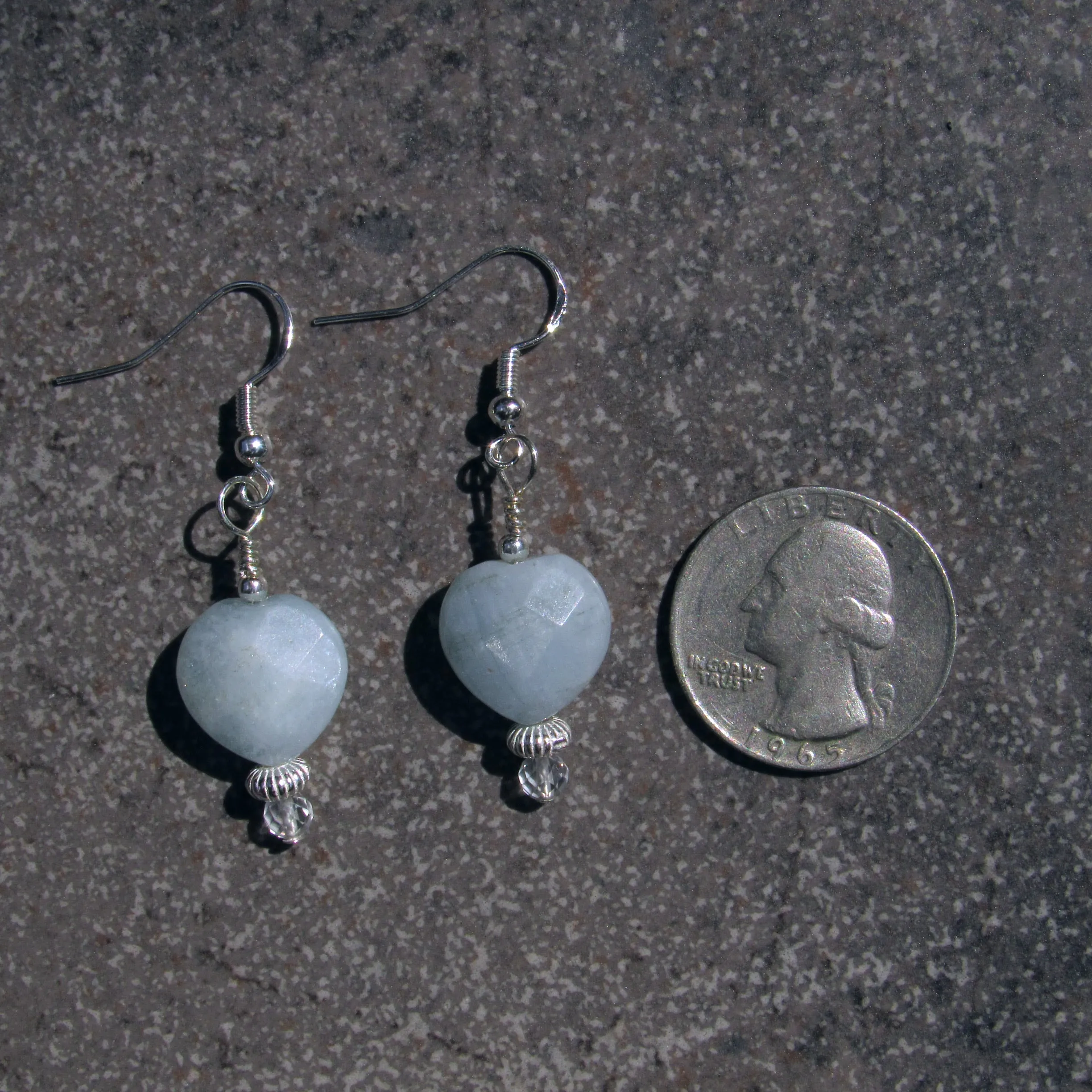 Large Aquamarine Hearts with Sterling Silver and White Topaz Drop Earrings