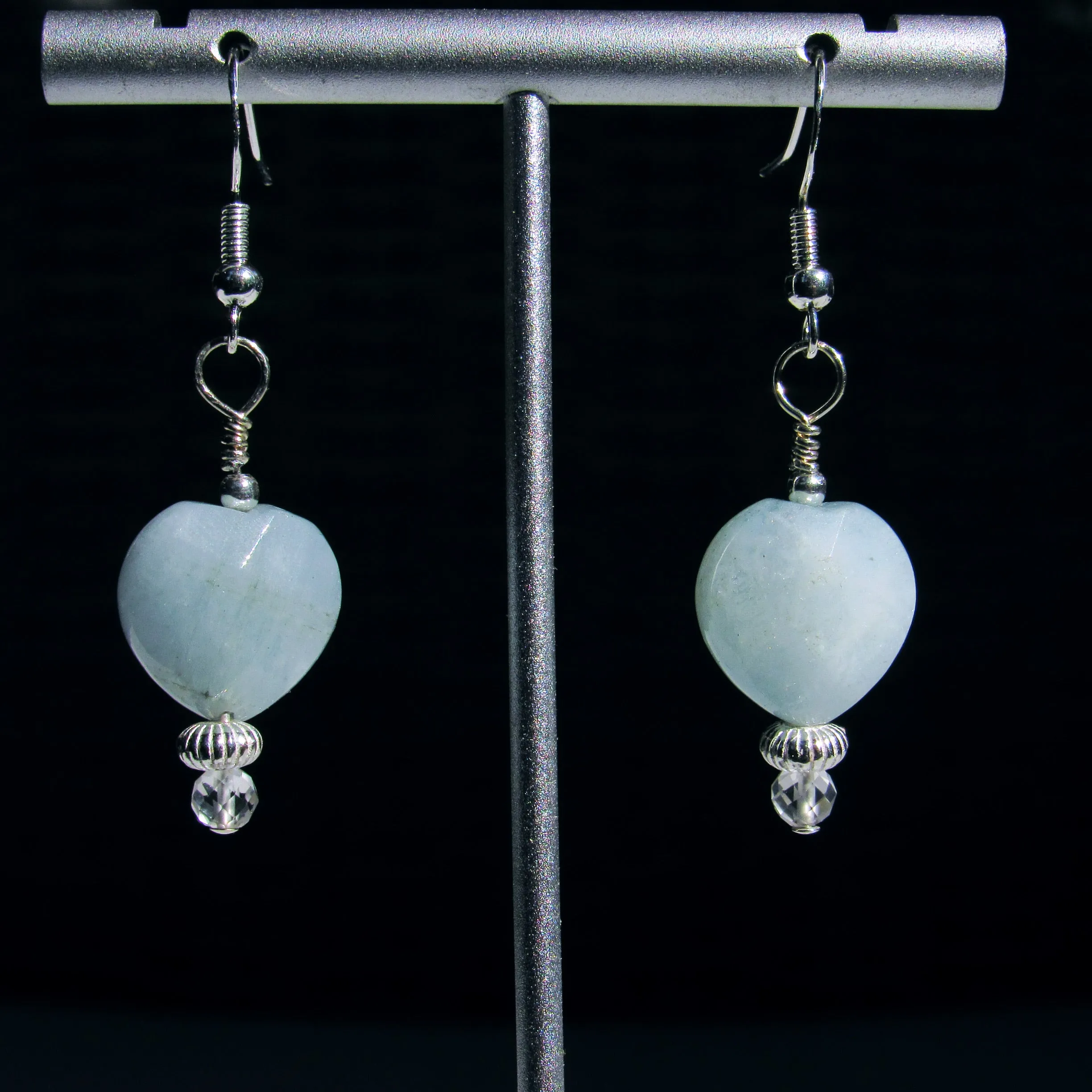 Large Aquamarine Hearts with Sterling Silver and White Topaz Drop Earrings