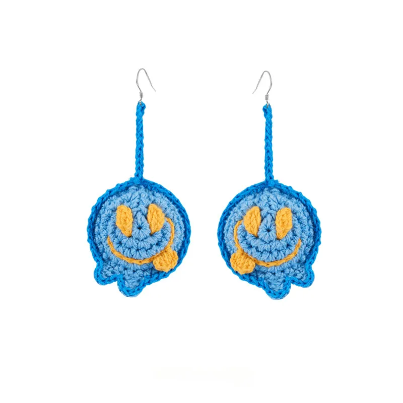 LB Hand Crochet Funny Smiling Face Earrings Long Ear Clip LOJL100