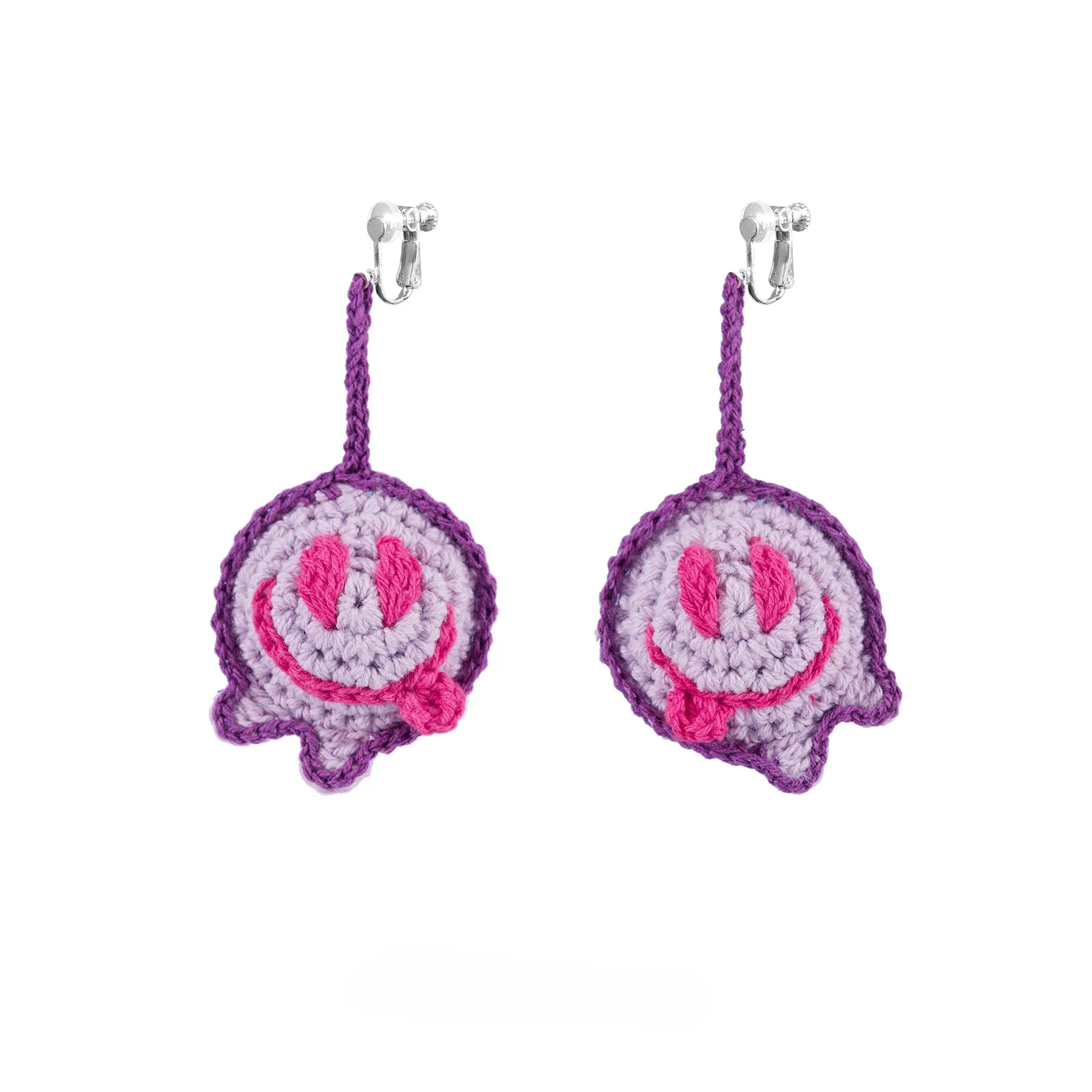 LB Hand Crochet Funny Smiling Face Earrings Long Ear Clip LOJL100