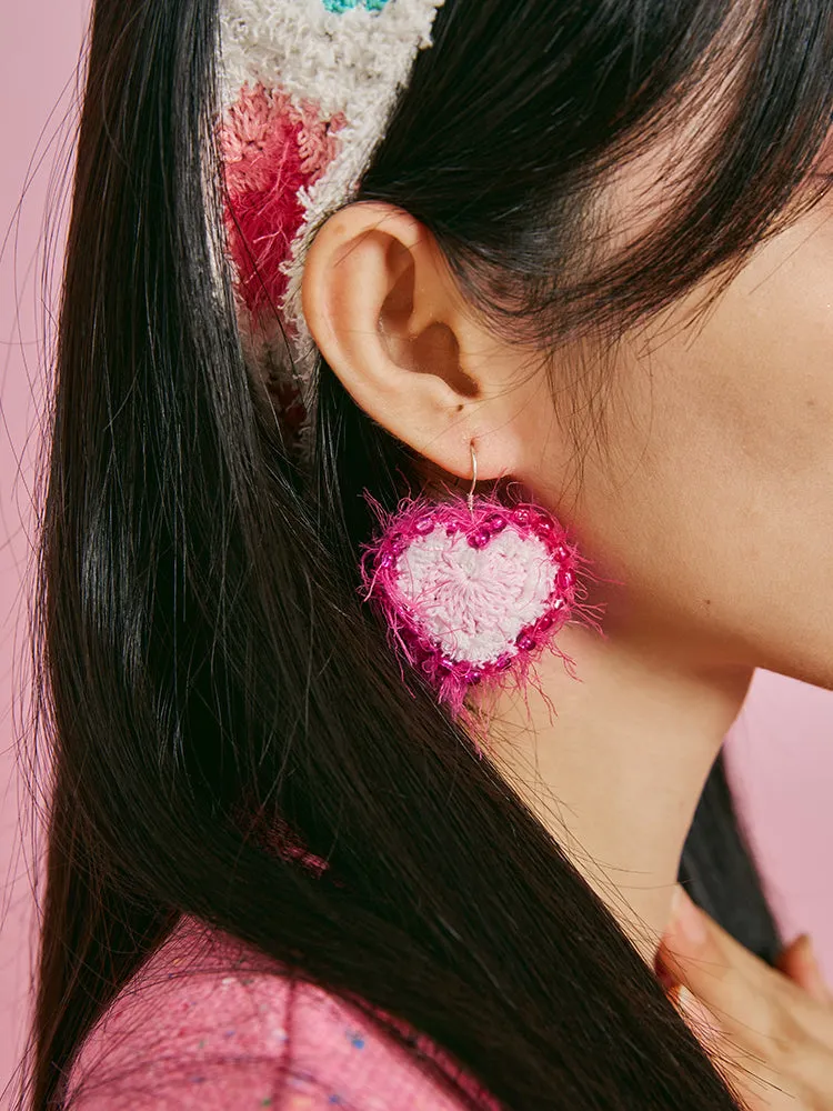 LB Hand Crochet Love Earrings Sweet Ear Clip LOJL93