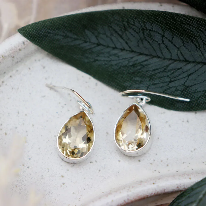 Lemon Quartz Teardrop Gemstone Earrings