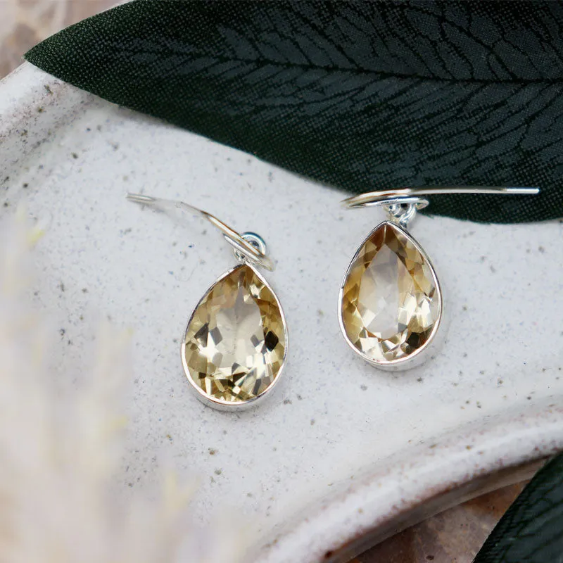 Lemon Quartz Teardrop Gemstone Earrings