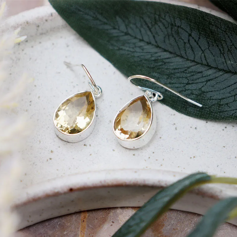 Lemon Quartz Teardrop Gemstone Earrings