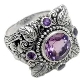 Luxury Amethyst Tree Leaf Flower Ring