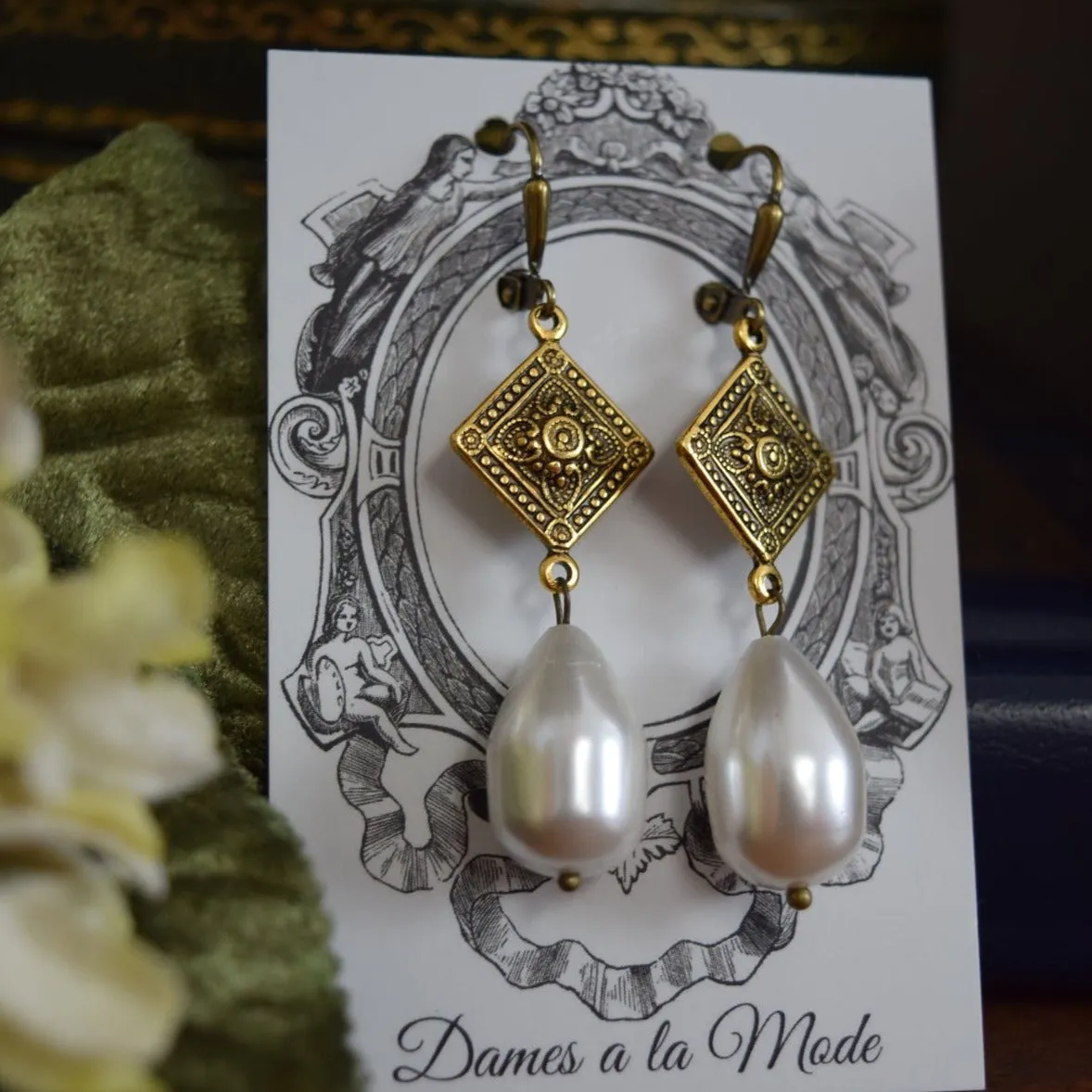 Medallion and Baroque Shell Pearl Earrings