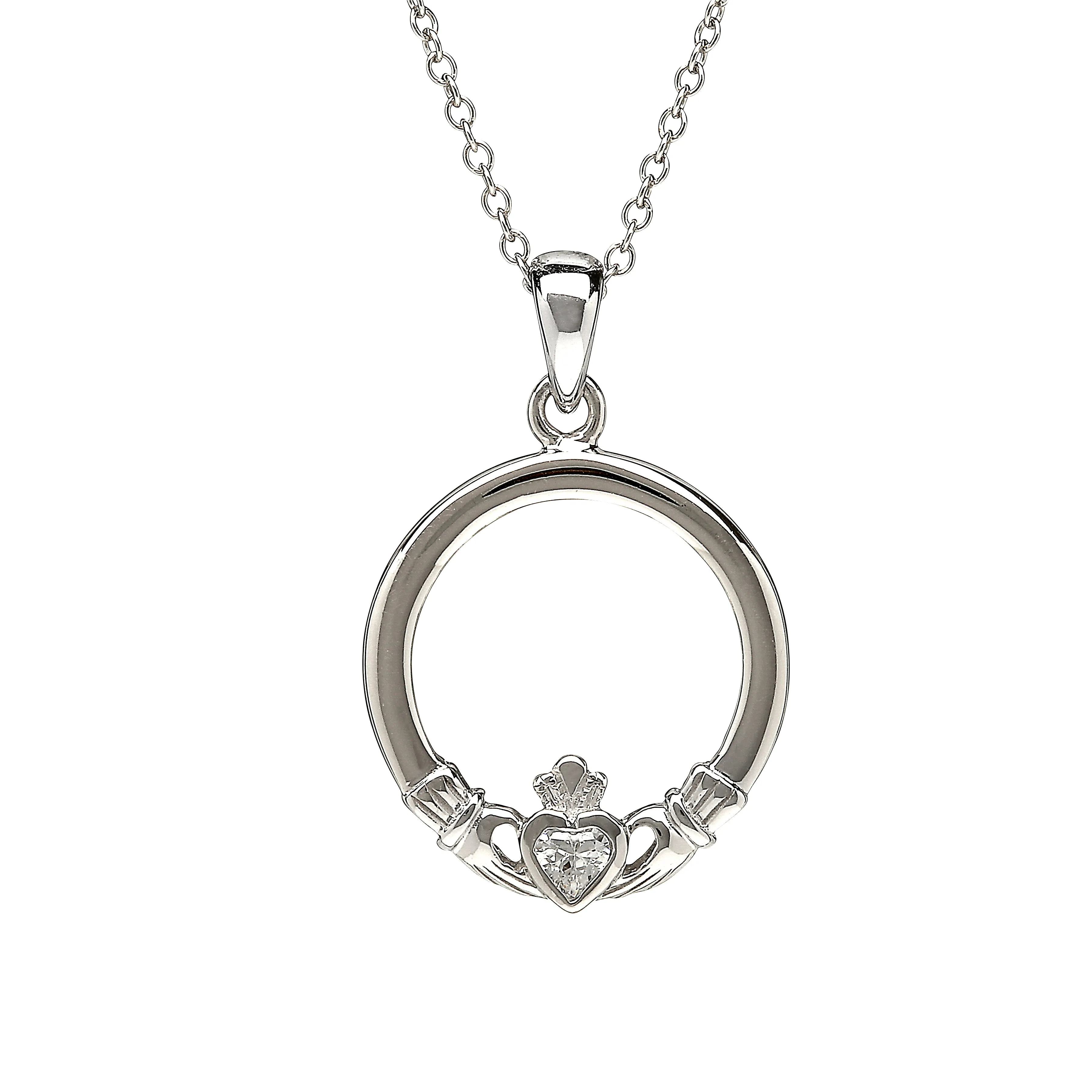 Medium Claddagh Pendant with Cubic Zirconia Heart