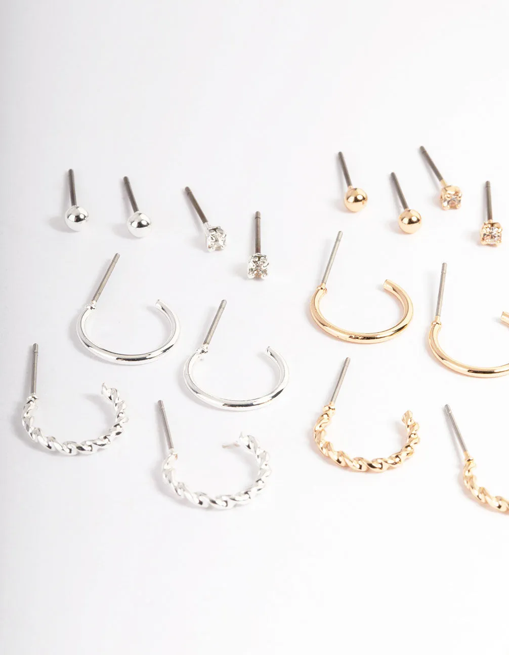 Mixed Metal Plain & Dimanate Stud & Hoop Earring 12-Pack