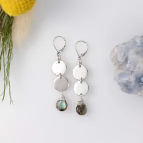 Moonlight - Labradorite Full Moon Silver Drop Earrings