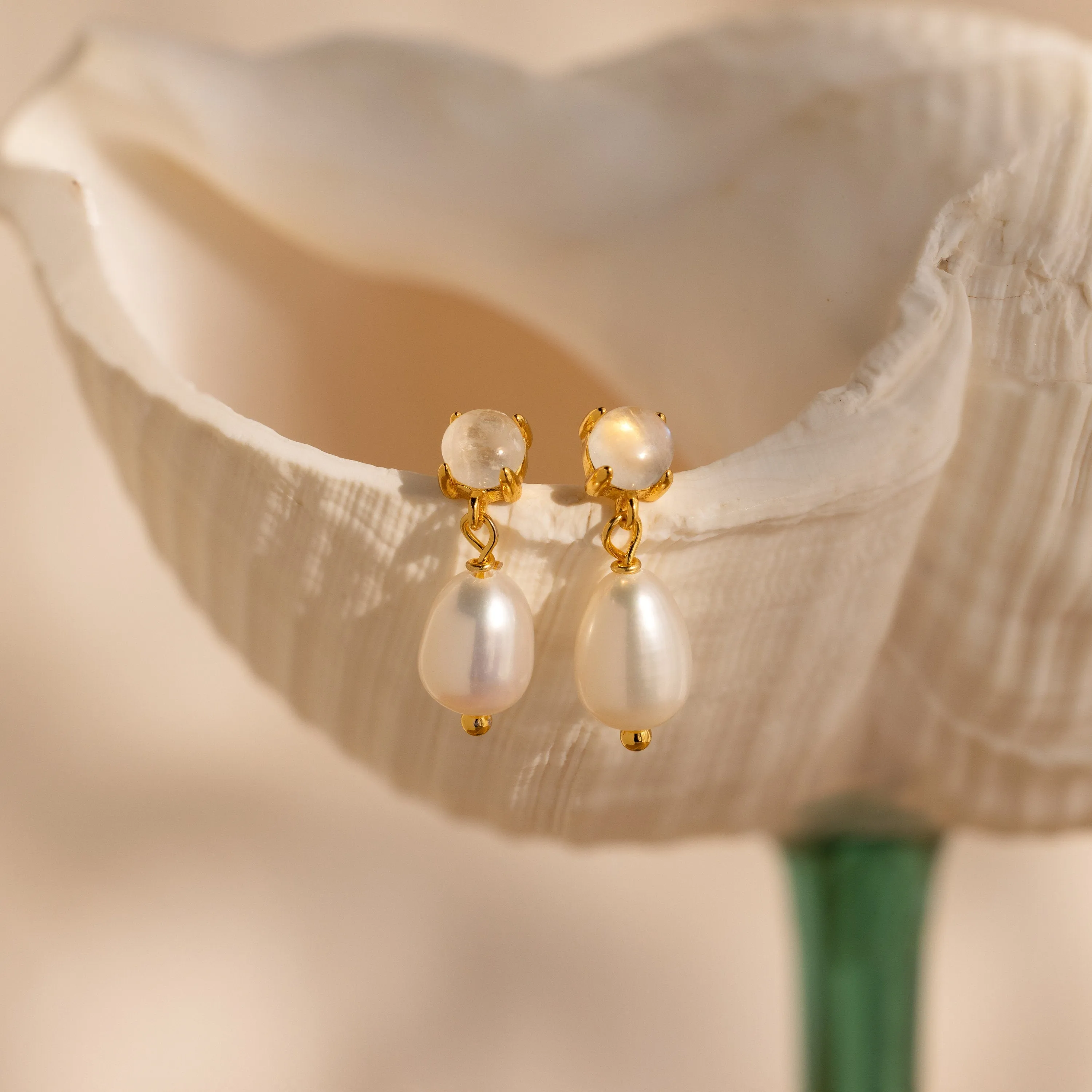 Moonstone Pearl Drop Earrings