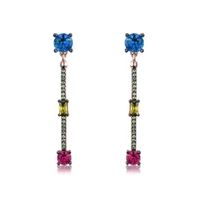 Nano Blue, Citrine and Ruby 925 Sterling Silver Long Drop Earrings