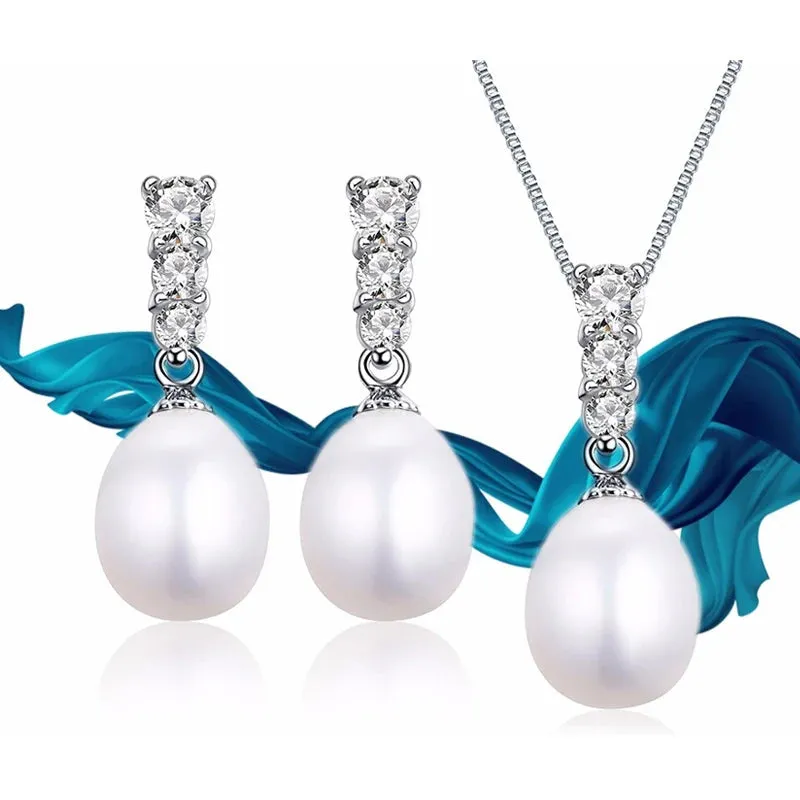 Natural Freshwater Pearl 925 Sterling Silver Jewelry Set