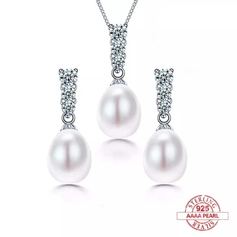 Natural Freshwater Pearl 925 Sterling Silver Jewelry Set