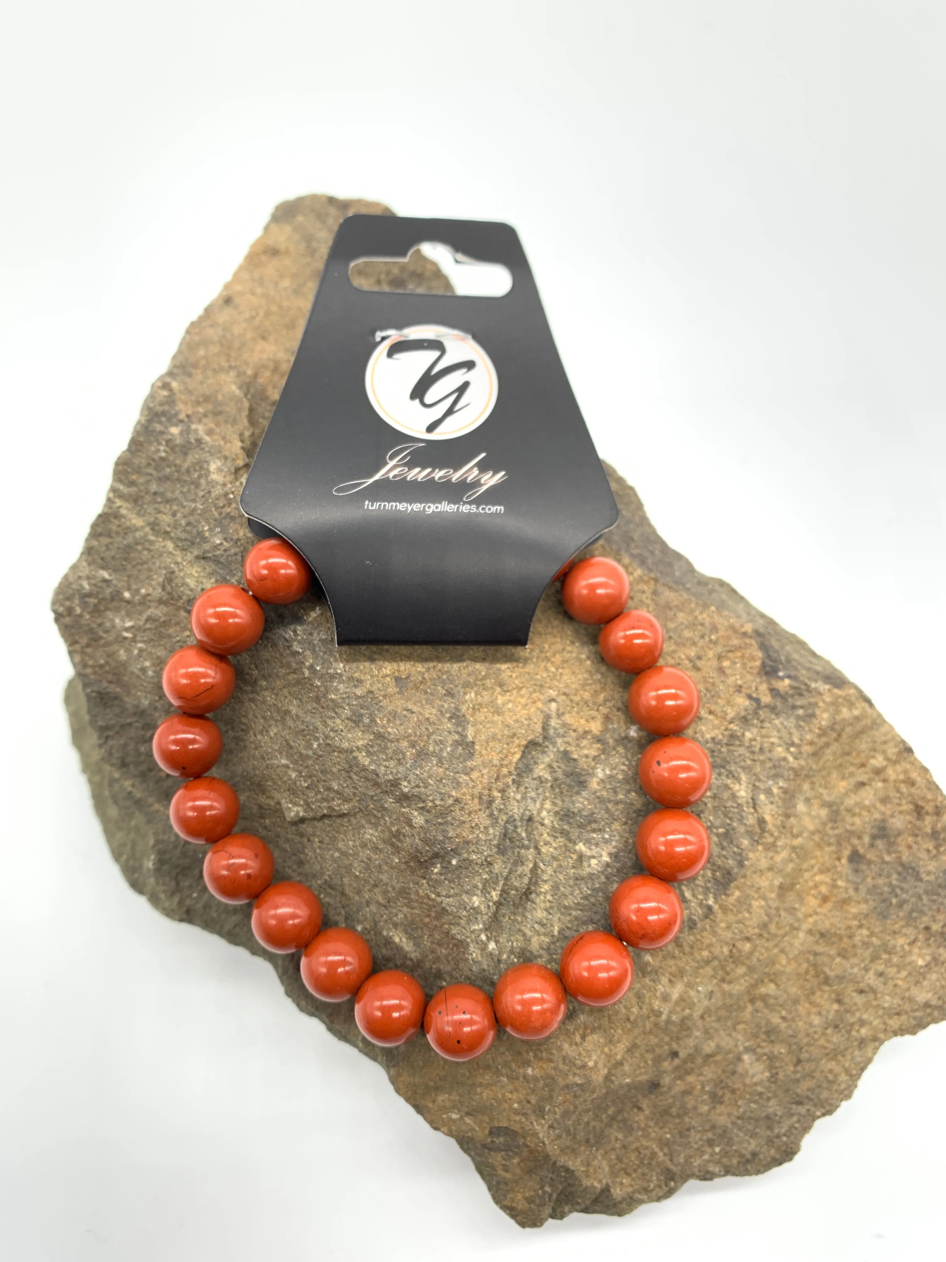 Natural Stone 8mm Beaded Stretch Bracelet - Red Jasper