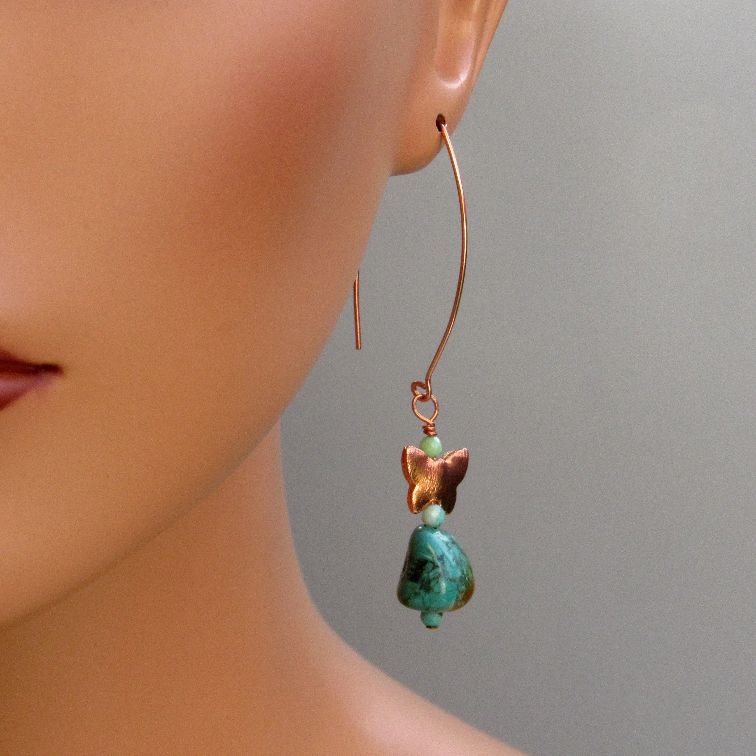 Natural Turquoise gemstones and Genuine Copper Drop Earrings