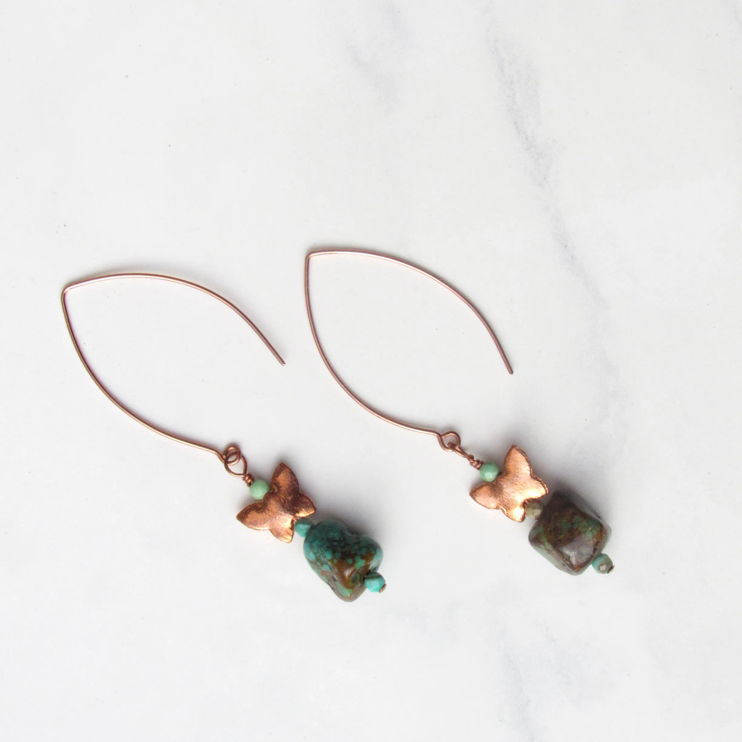 Natural Turquoise gemstones and Genuine Copper Drop Earrings