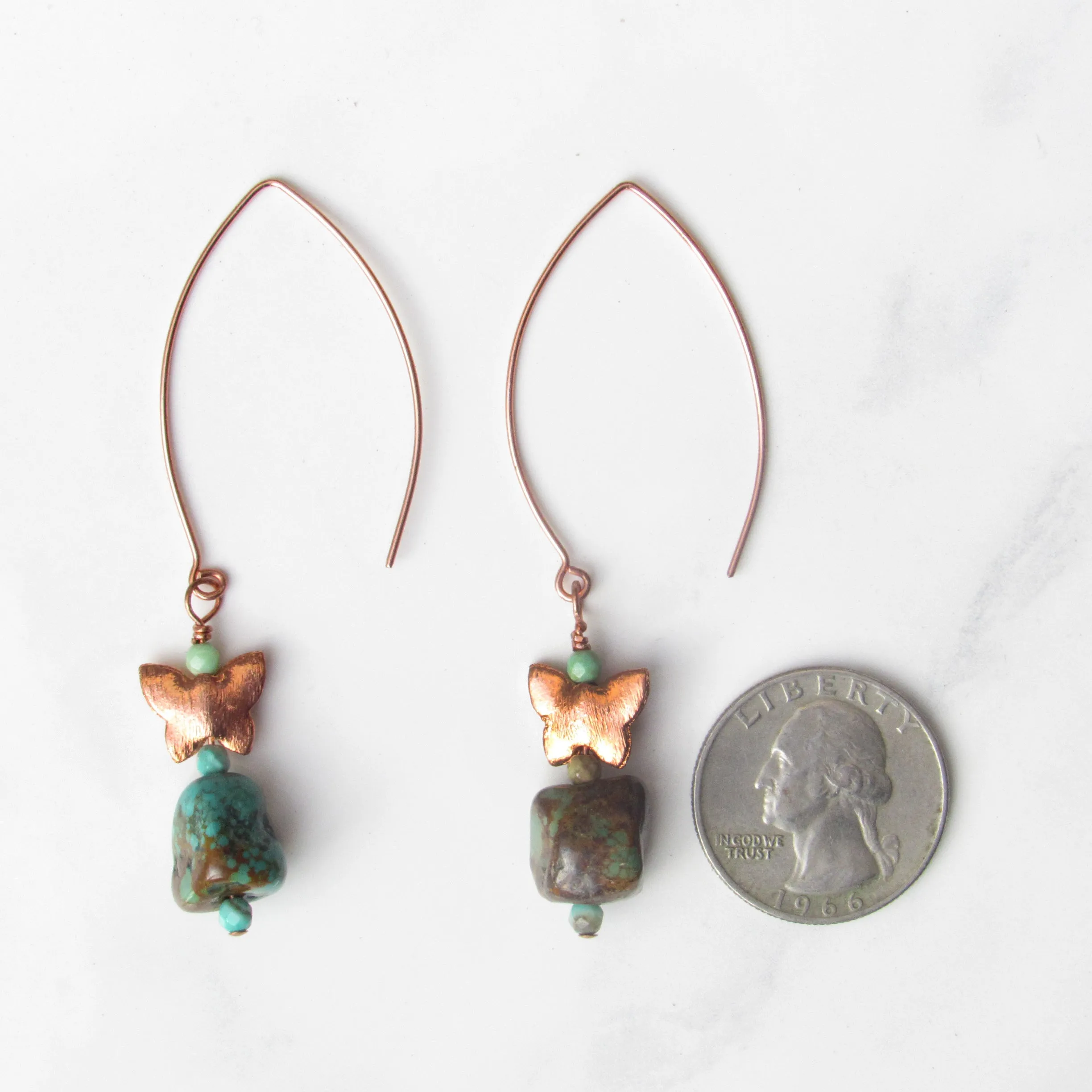 Natural Turquoise gemstones and Genuine Copper Drop Earrings