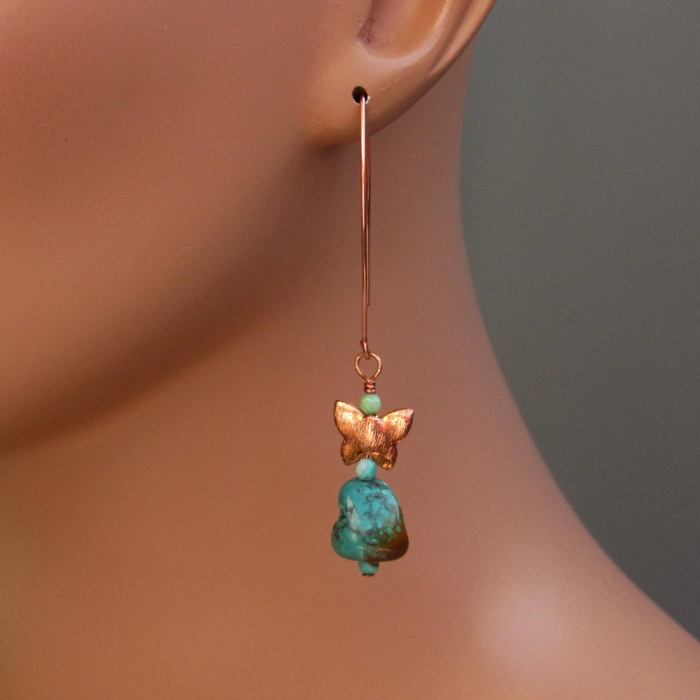 Natural Turquoise gemstones and Genuine Copper Drop Earrings