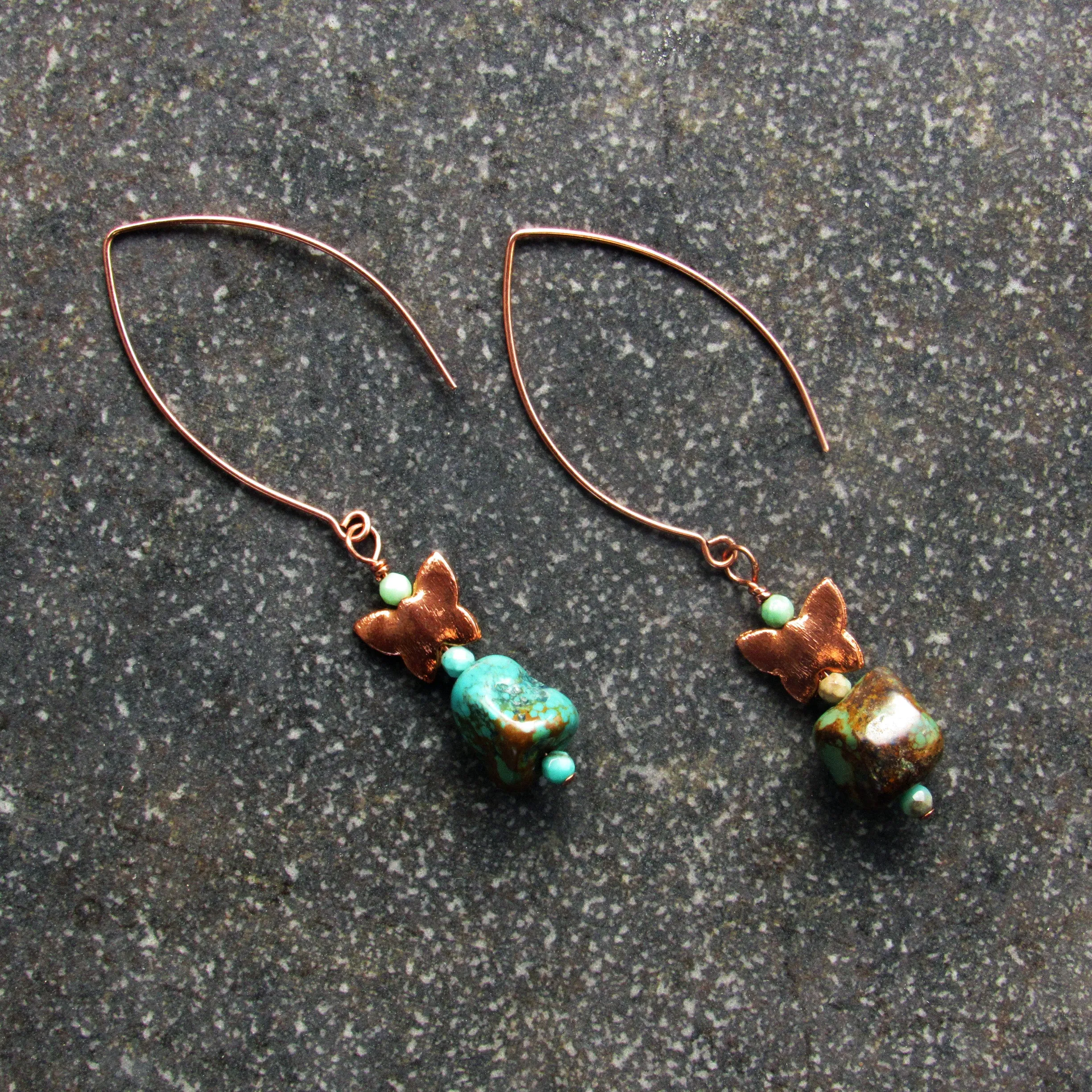 Natural Turquoise gemstones and Genuine Copper Drop Earrings