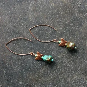 Natural Turquoise gemstones and Genuine Copper Drop Earrings