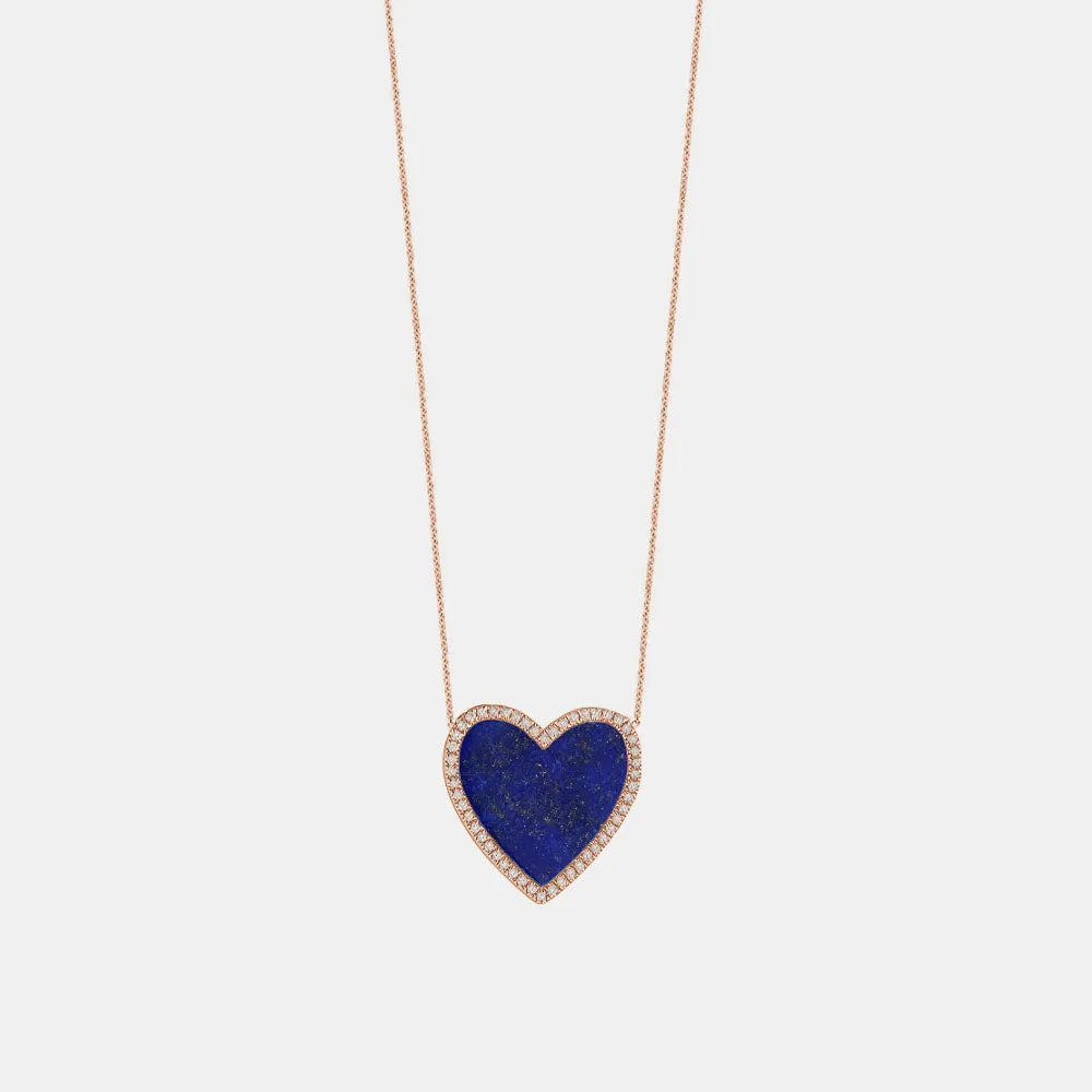 Navy Diamond Border Heart Necklace