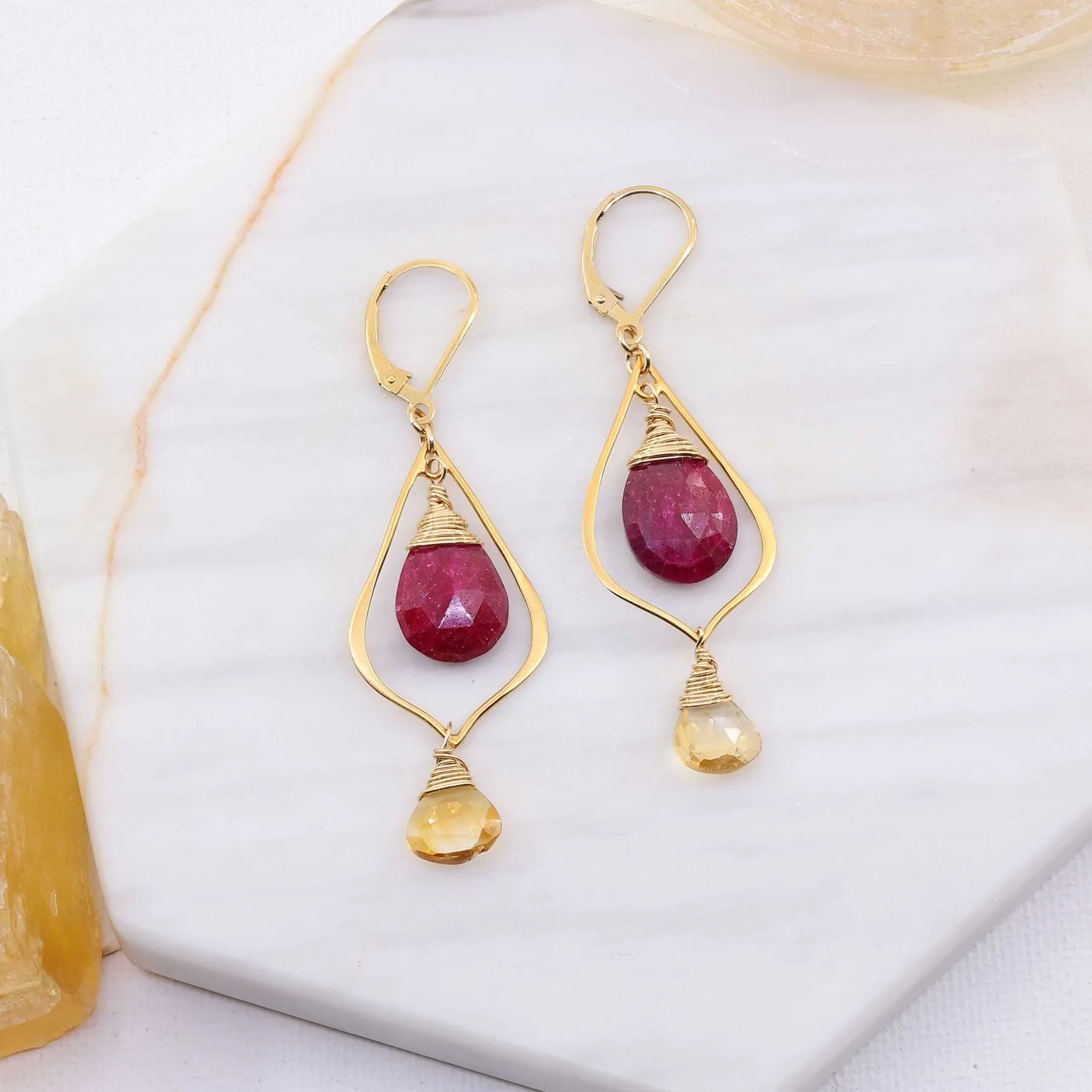 Parvarti - Ruby and Citrine Drop Earrings