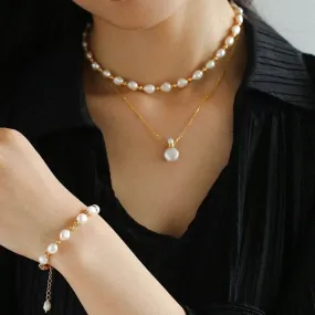 Pearl Beaded Chain Necklace and Bracelet （Purchase Individually)