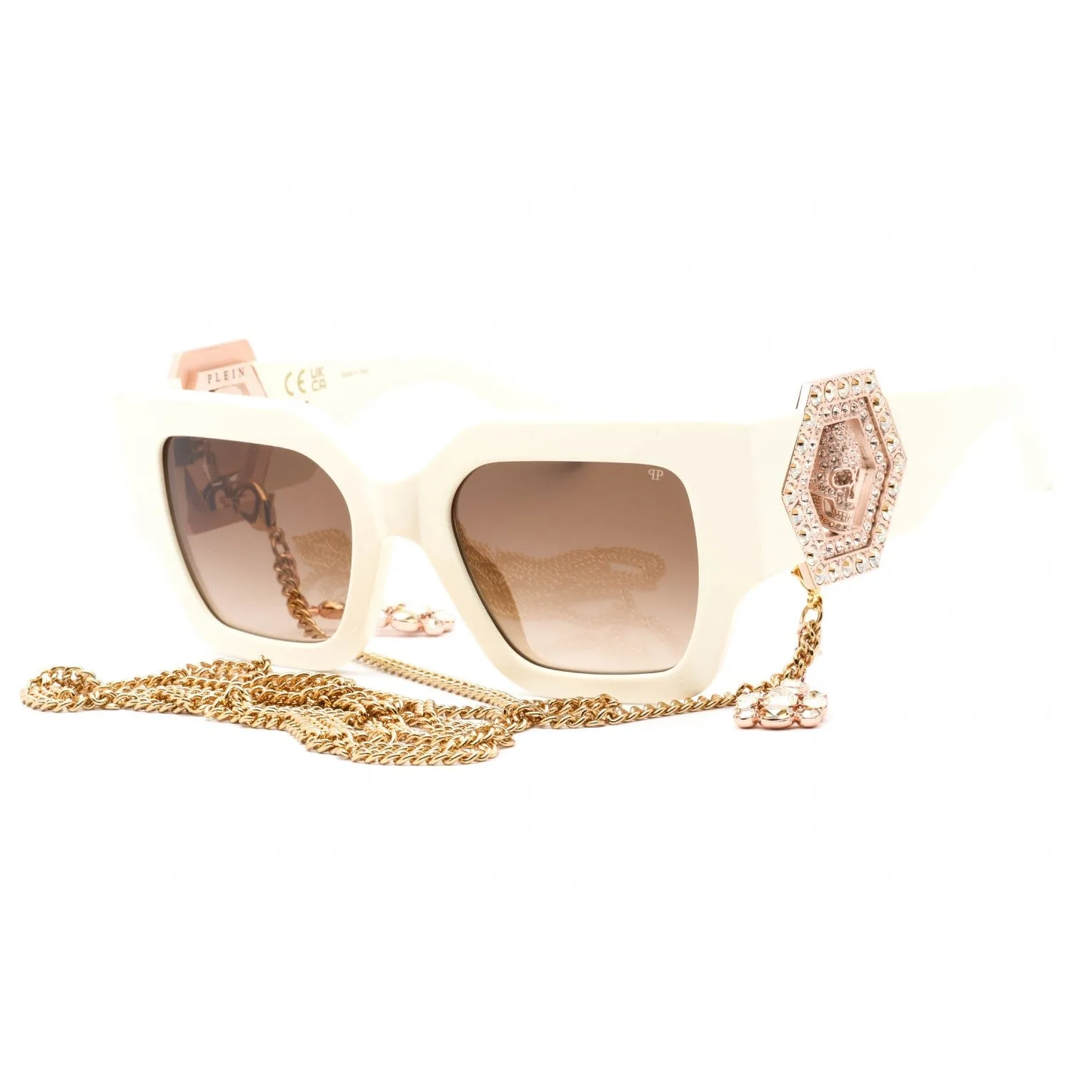 Philipp Plein SPP103S Sunglasses Ivory / Brown Gradient Women's