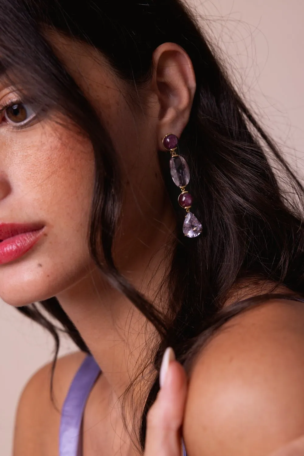 Pink Amethyst Ruby Drop Earrings all